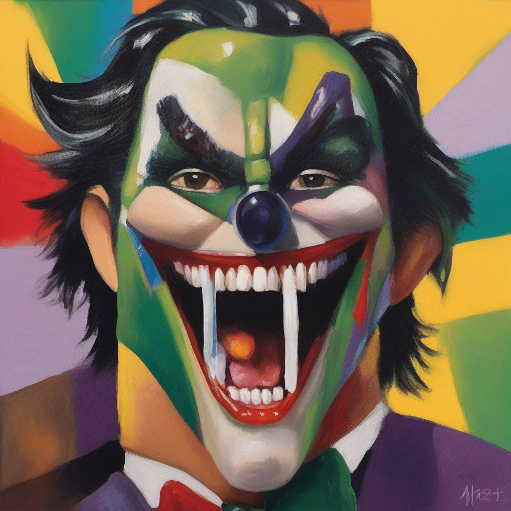 painting of the Joker with sharp teeth, George Condo Style, horror(theme),   <lora:MBTDF xl-000002:0.9>