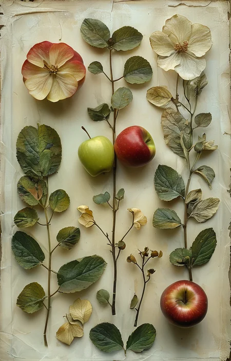 masterpiece,best quality,<lora:tbh229-sdxl:0.9>,Herbarium,apple,