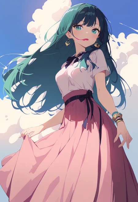1girl,[mamyouda, sy4, ogipote | aiko \(kanl\), torino aqua  | maccha \(mochancc\), torino aqua, ask \(askzy\)],
solo,earrings,cloud hair,long_skirt,dynamic_angle,<lora:smeared lipstick_XL_bx-v1.02:1>,smeared lipstick,
masterpiece,great quality,best quality,newest,recent,absurdres,