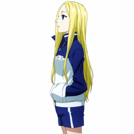 sharp focus, pixiv masterpiece, score_9, score_8_up, source_anime, score_7_up, best quality, high res, absurd res, BREAK
<lora:Nino_arakawa_under_the_bridge_illu_v38:1>,nino_arakawa_il, (1girl, solo:1.5), blonde_hair, blue_eyes, blue_white_tracksuit, number_tag, long_hair, blue_shorts, side_stripes,(anime_screencap:1.1) cowboy shot, standing, hands_in_pockets, white background, simple background, centered