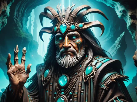 hyper detailed masterpiece, dynamic, awesome quality,DonMCr0wB4rXL male aging gracefully voluminous, indigenous peoples of the america, turquoise eyes, split ears, fleshy nose, high jawline, low cheekbones, heart face shape with pointed chin, delicate hands, , lavender long and straight hair, fear, tracing glowing sigils in the air with fingertips, activating magic, wizard, enchantment , sorcerer's gesture, one hand held aloft, magic emanating from fingertips, radiant aura, ethereal light, a deep-sea trench, with bioluminescent organisms illuminating the darkness with a mystical glow and intricate rock formations, made of crowbars <lora:DonMCr0wB4rXL-000008:1>