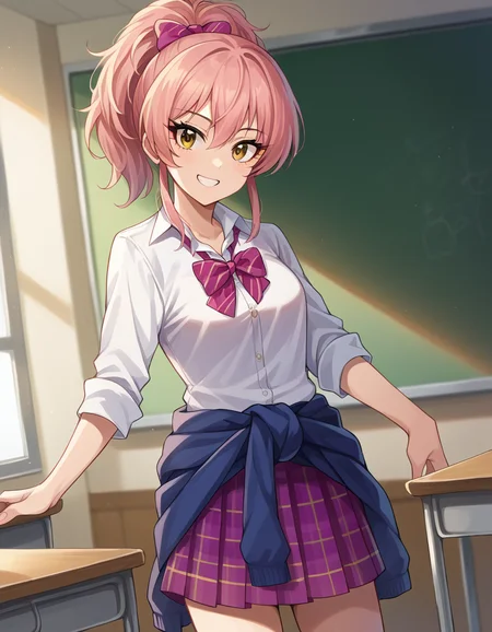 score_9, score_8_up, score_7_up, source_anime,
mikajougasaki, <lora:mika-jougasaki-ponyxl-lora-nochekaiser:1>
mika jougasaki, hair bow, long hair, pink hair, yellow eyes, ponytail, smile,
bow, clothes around waist, plaid, plaid skirt, school uniform, skirt, sweater, sweater around waist,
indoors, classroom,
looking at viewer, dutch angle, cowboy shot,