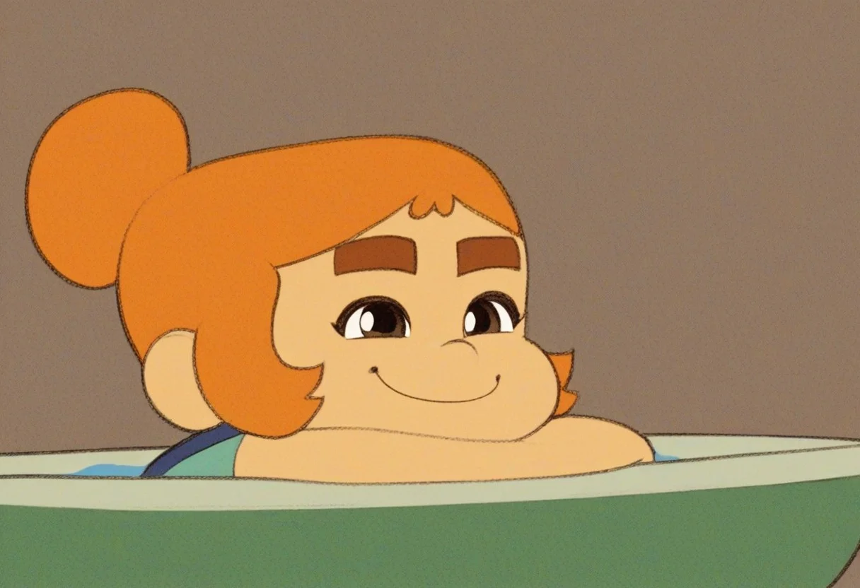 Kelsey happy taking q bath the river, with a green and yellow bird sitting in her head
score_9, solo, kelsey_p, thick eyebrows, orange hair, single hair bun, shorts, cute,
Mackenzie_cotc