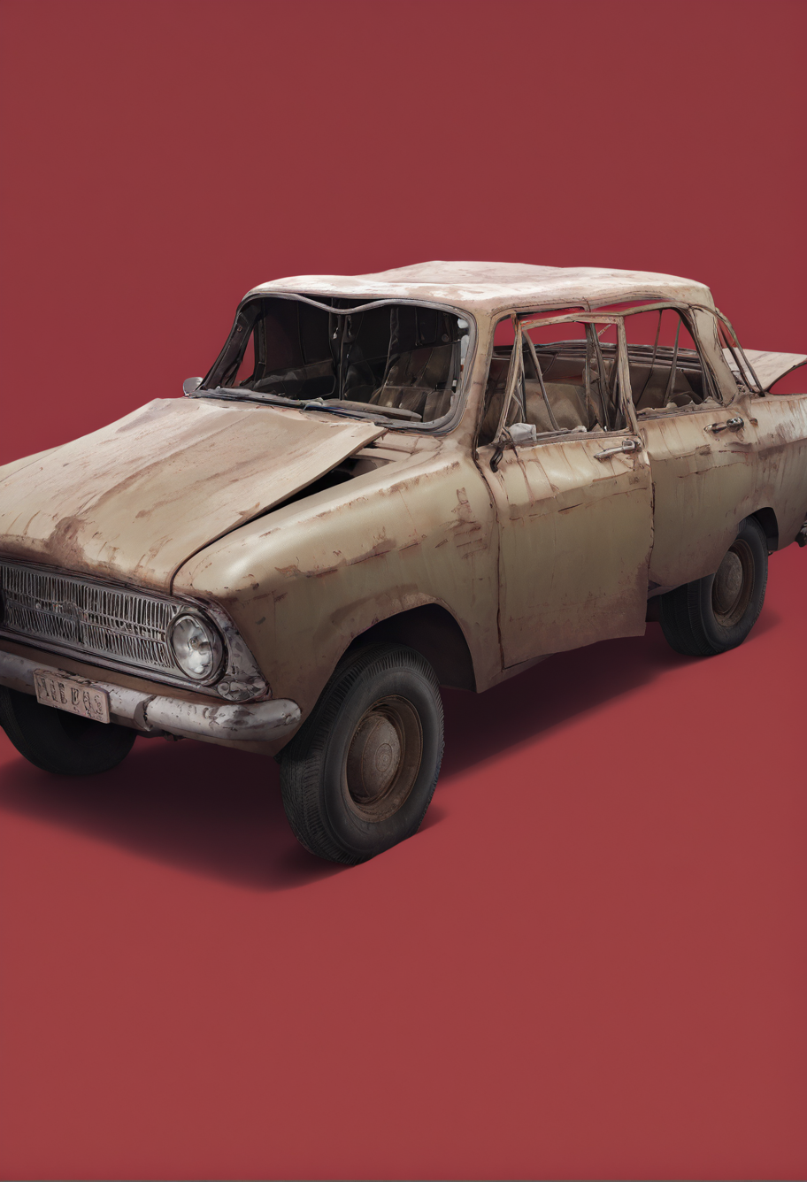 ,ruanyi1435,motor vehicle,red background,<lora:1435 Broken car_v1_pony:1>, score_9,score_8_up,score_7_up,,8k,solo,,