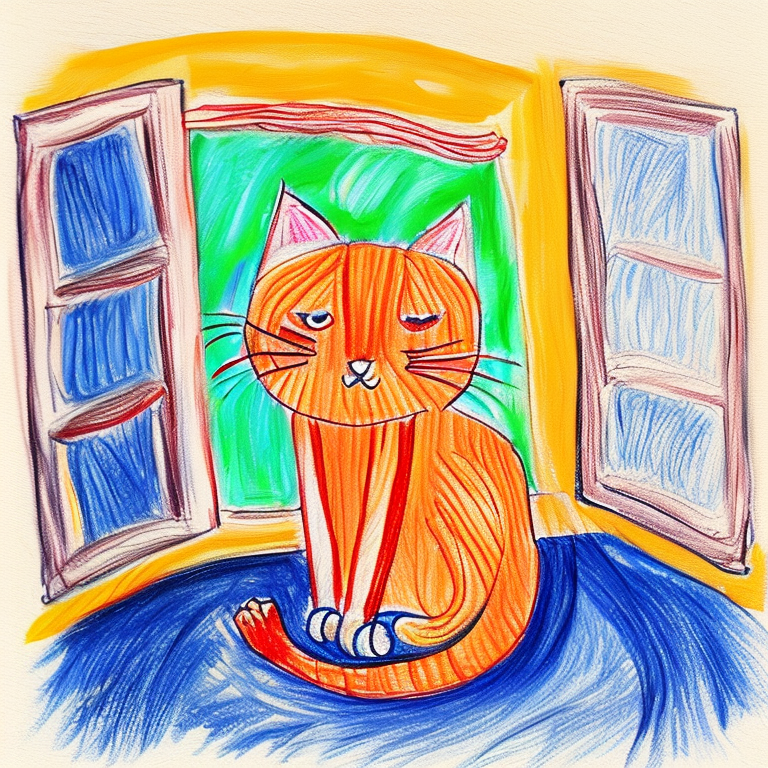<lyco:Sketchnote:1.0>  child's drawing, cat near the window