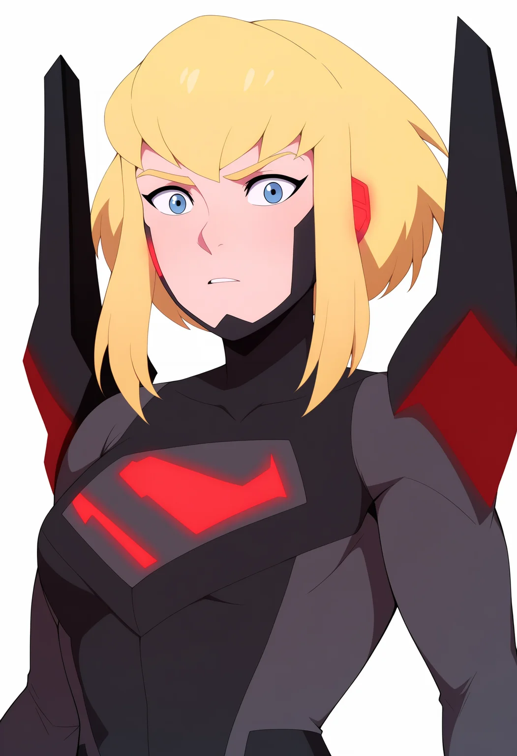 masterpiece, best quality, very aesthetic, absurdres,
1girl, karazorel, karazorel, blonde hair, blue eyes, short hair,
armor, bodysuit,
upper body, solo, looking at viewer, simple background, white background <lora:KaraZorelNoobXL_byKonan:1>