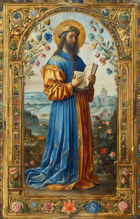 masterpiece,best quality,<lora:tbh294-sdxl:0.9>,illustration,style of Illuminated manuscript portrait of noble man