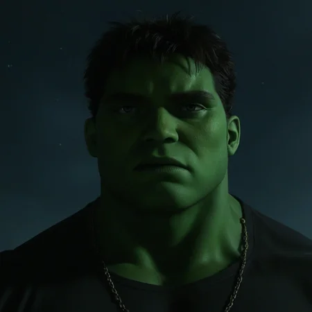 <lora:The_Hulk_2003_V2:0.5> a picture of the hulk, solo, best resolution, best quality, extremely detailed, masterpiece, crisp, sharp focus, zPDXL3, dimly lit basement, objects, dusty shelves