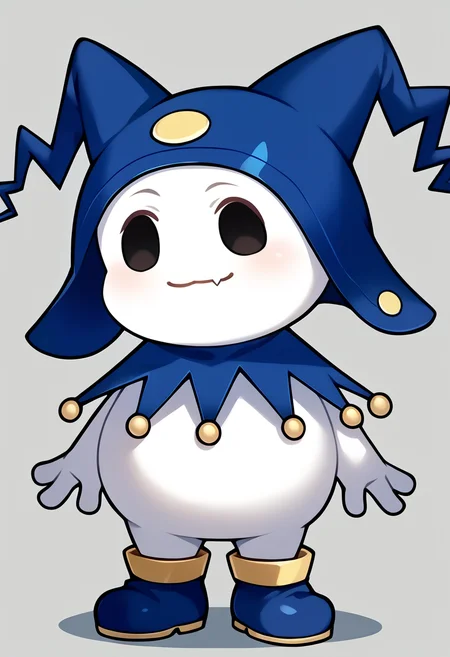 score_9, score_8_up, score_7_up, source_anime BREAK solo, no humans, <lora:Jack-Frost-pdxl_Fp-000006:1>, jackfrostsmt, creature, white skin, solid oval eyes, fangs, jester cap, <lora:meme_mutsukiface_ponyXL:1>, mutsukiface, chibi, portrait, smile, closed mouth