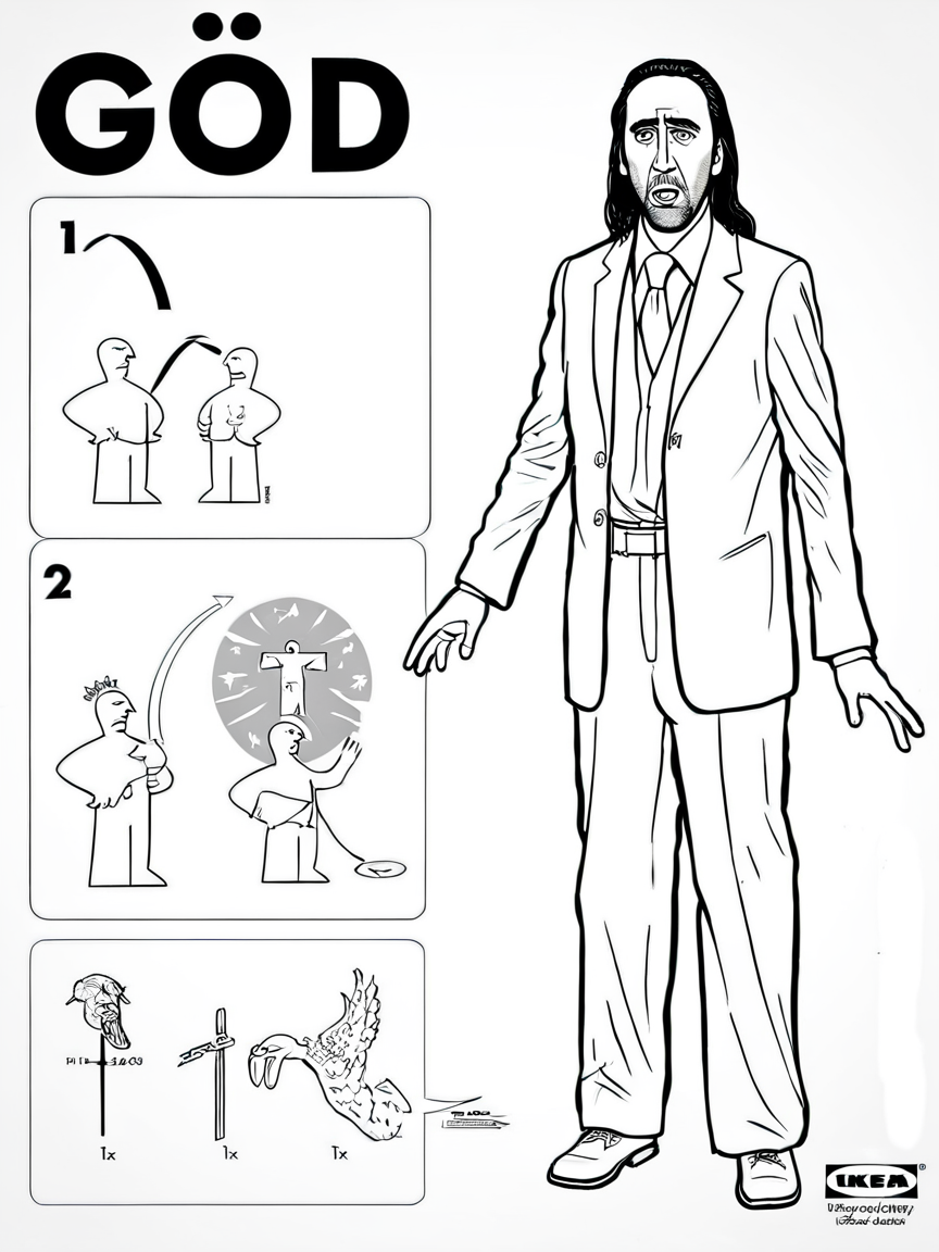 Nic Cage God <lora:ikea_instructions_xl_v1_5:1>
