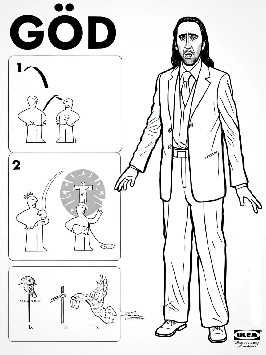 Nic Cage God <lora:ikea_instructions_xl_v1_5:1>