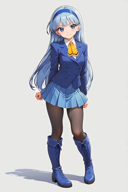 score_9,score_8_up,score_7_up,source_anime,masterpiece,best quality,highres,
BREAK 1girl,solo,full body,standing,(stylish pose:1.2),(pinup:1.2),
BREAK <lora:dmd2_sdxl_4step_lora_fp16>,
BREAK <lora:MKR_UMI_SU_PONY_V2:1>,Ryuuzaki_Umi,blue hair,very long hair,blunt bangs,blue eyes,MKR_UMI_SU,blue hairband,blue blazer,white collared shirt,yellow ascot,blue pleated skirt,black_pantyhose,blue knee boots,