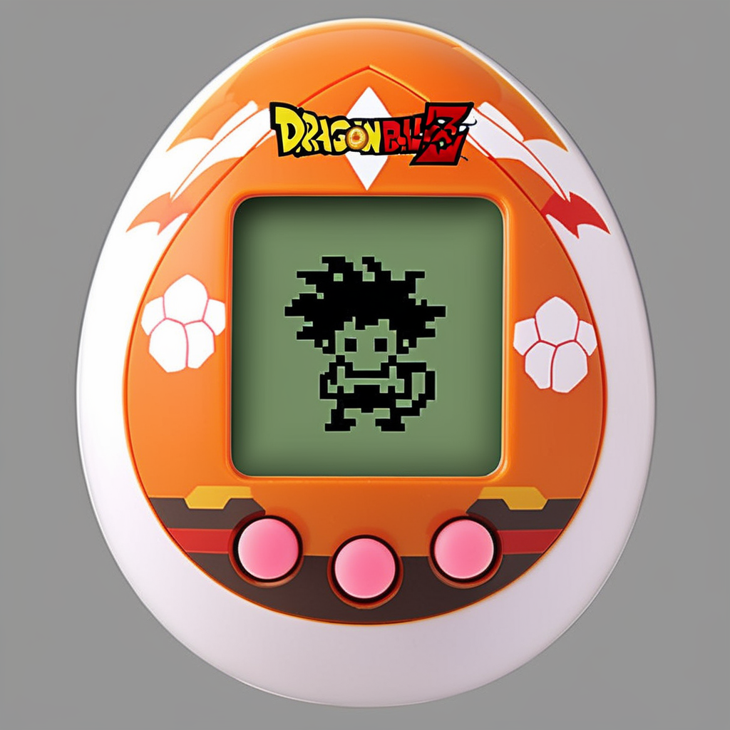 An egg-shaped, virtual pet device is featured with a central screen displaying, a  single color 8bit dragon ball,The screen is encased within an while ring  ., <lora:egg_bit:0.75>,
