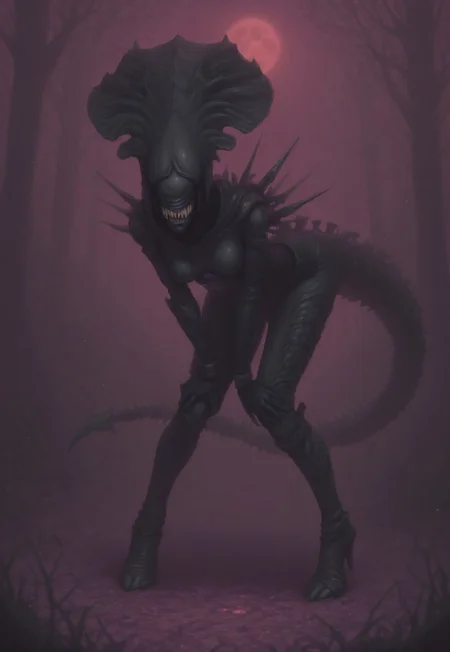 safe_pos, IllustriousQual BREAK realistic, ambient occlusion, ray tracing, (dynamic angle:1.2), (cowboy shot) BREAK 1girl, solo, 
xenif, 1girl, teeth, sharp teeth, tail ,no humans, monster, colored skin, black skin, claws, spikes,
<lora:Dragon_and_Lizard_babes:0.6> thin body, narrow waist, small breasts, perfect hands, (pain), BREAK fighter, wearing houndstooth laced red leather shawl, pretty long sleeved o-ring (detailed <lora:SoulGemmed:0.7> rp_slgd purple crystal plate armor tabard), breastplate, neck ribbon, spiked bracelets, detached sleeves, purple accents, belt chain, scale armor gypsy skirt, schynbald, indigo cotton armor lace over-kneehighs, ankle straps, light white work boots, BREAK fantasy, outdoors, detailed landscape, calm lake, water, picturesque forest, trees, reeds, standing, bent over, hands on own thighs , v arms, against fallen tree, summer, dusk, warm tones, soft shadows, long shadows, moon, stars, <lora:reij-ca:0.6> reij-ca, red neon grading, orange accent, volumetric lighting BREAK <lora:reij-rt:0.6> <lora:semirealistics:0.6> semi-realism, <lora:4rc4n3XLP:0.6> 4rc4n3, <lora:PixelstyleIL:0.6> JedpxIL, pixel style