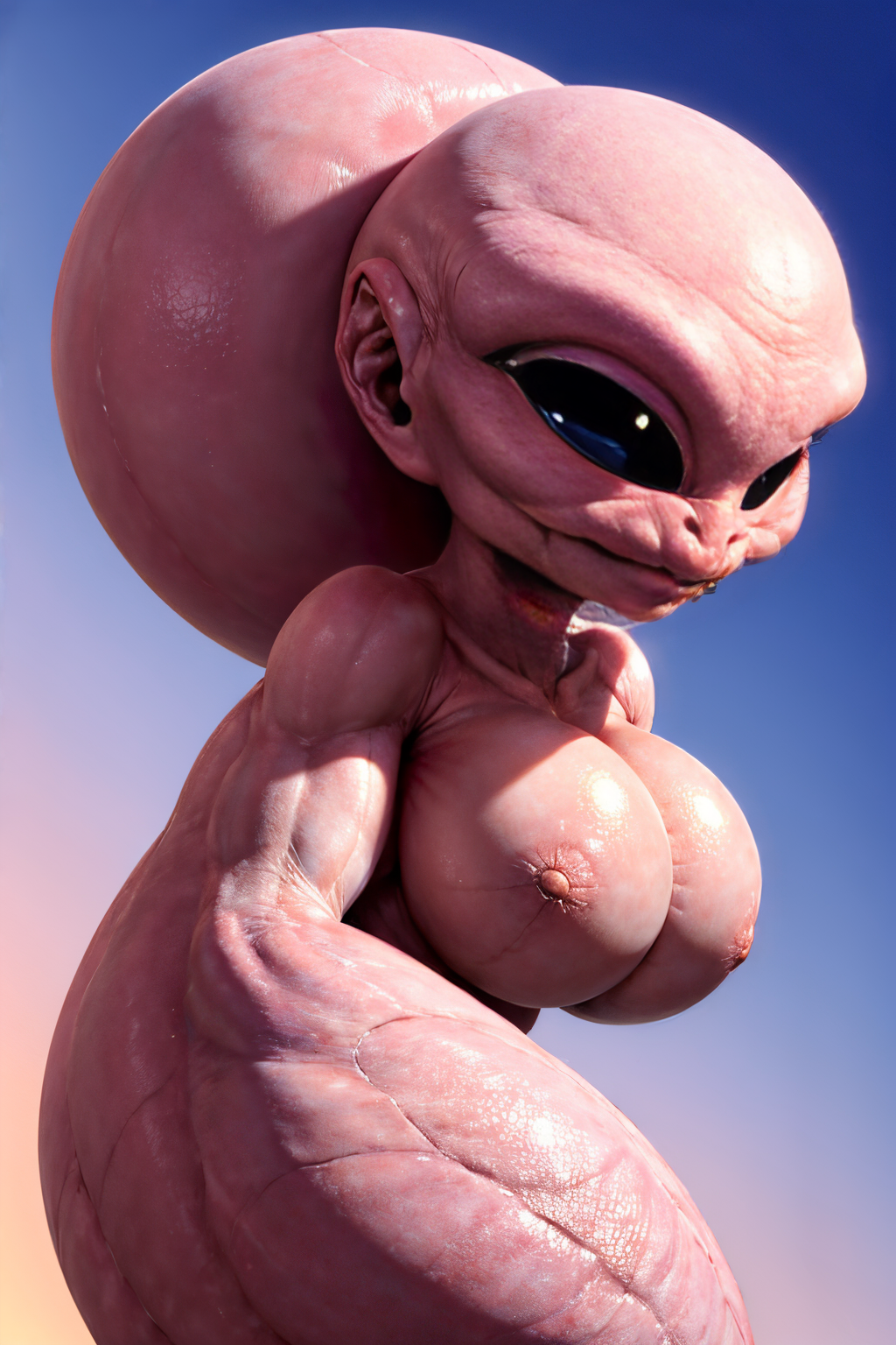 (Realisitc:1.5) Pink and navy alien woman monster, big breasts <lora:EdobAlienMonsterFemale_v1.0:0.8>