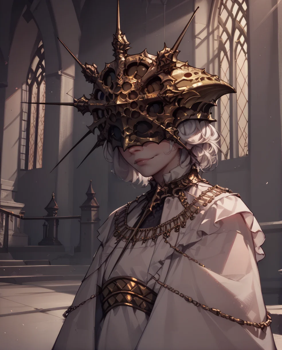score_9,score_8_up,score_7_up,score_6_up,score_5_up,
Gwyndolin,white hair,flat chest,gold mask,covered eyes,
gold jewelry,white dress,long sleeves,light smile,
cathedral,moonlight,
standing,upper body,
<lora:Gwyndolin:1>,
