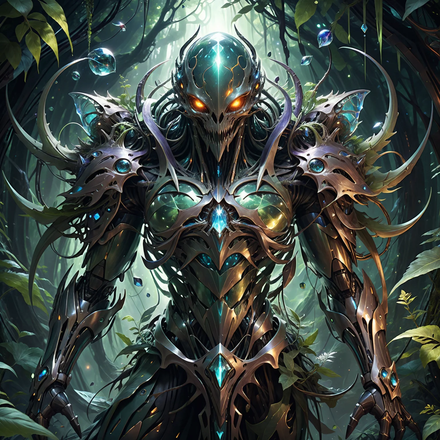 <lora:xl_more_art-full-xl:0.6>, <lora:add-detail-xl:2.4>, <lora:style-envyarcanexl01-xl:0.28>, arcane, <lora:style-envyawesomizexl01-xl:0.44>, awesomize, <lora:style-envyfantasticxl01-xl:0.44>, fantastic, <lora:style-envyprimordialxl01-xl:0.48>, primordial, <lora:style-envymagicalxl01-xl:0.28>, magical, famous artwork by (swoon:1.1), crystalline, (fractal art:0.5), fantasy style, this peculiar life form, the quiet grievexygler hides in the tynding dense crystal jungles of the shmoggled exoplanet gonefishin vii, covered in a metallic exoskeleton it (ambushes its prey:1.4) with (long crystalline appendages:1.3), ultra high detail, 8k