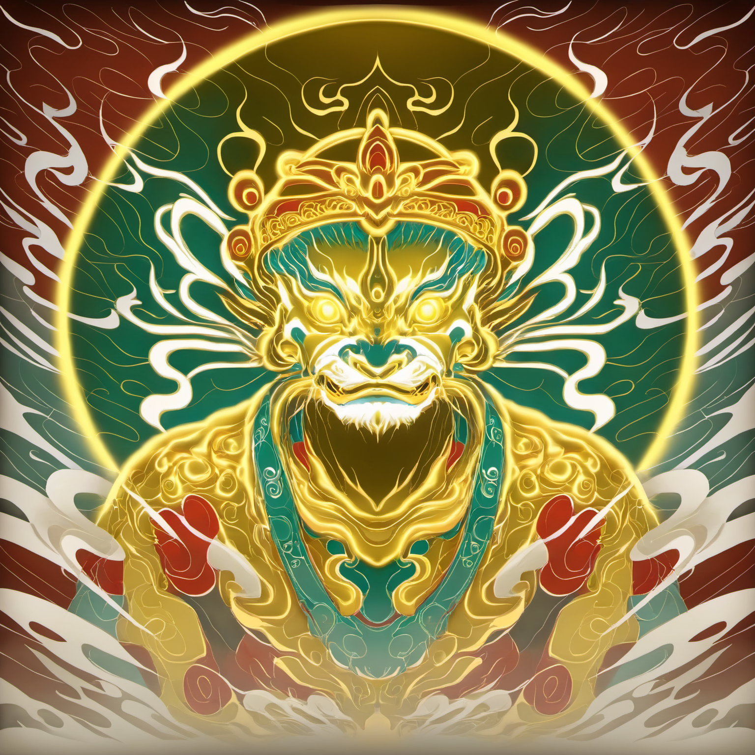 a projection of immortal,halo,<lora:eastern_mythology_xl:0.7>,golden line,tangka,mix,front view,