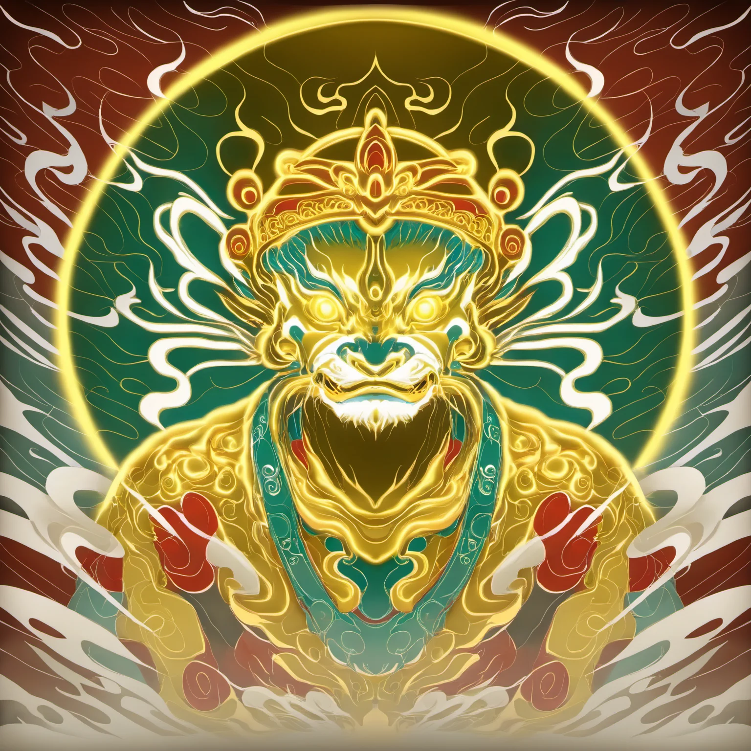 a projection of immortal,halo,<lora:eastern_mythology_xl:0.7>,golden line,tangka,mix,front view,