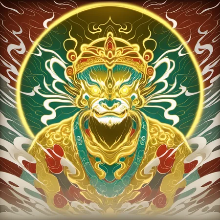 a projection of immortal,halo,<lora:eastern_mythology_xl:0.7>,golden line,tangka,mix,front view,