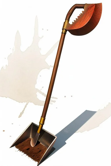 metal shovel, dark wood handle, 1 shovel, spade, spade graden shovel,