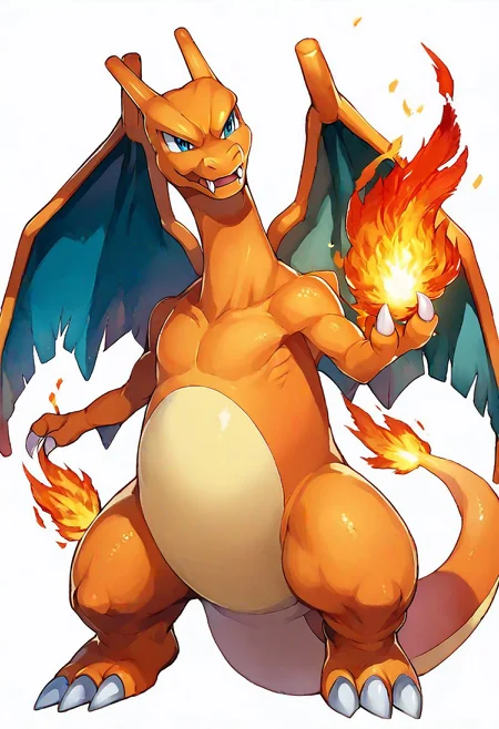 score_9, score_8_up, score_8, 
Charizard, no humans, 10s, creatures (company), fangs, fire, game freak, gen 1 pokemon, highres, nintendo, official art, pokemon, simple background, solo, sugimori ken, white background, wings, cowboy shot,