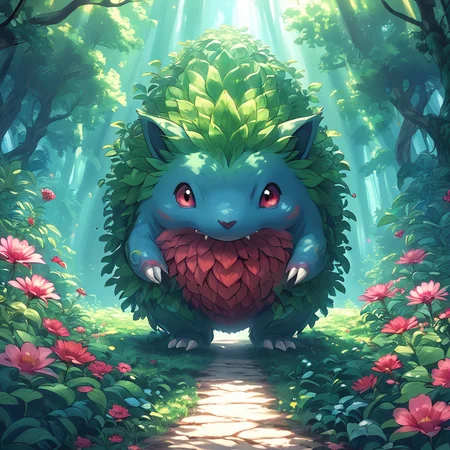 core_9, score_8_up, score_7_up, score_6_up,  <lora:ArsMJStylePony_-_Anime:1> ArsMJStyle, AnimeA, Pokémon-inspired monster companions in lush meadow. Diverse creature designs, trainers in background. Cute and fearsome monsters, vibrant nature setting. Ghibli-esque background details, warm sunlight.