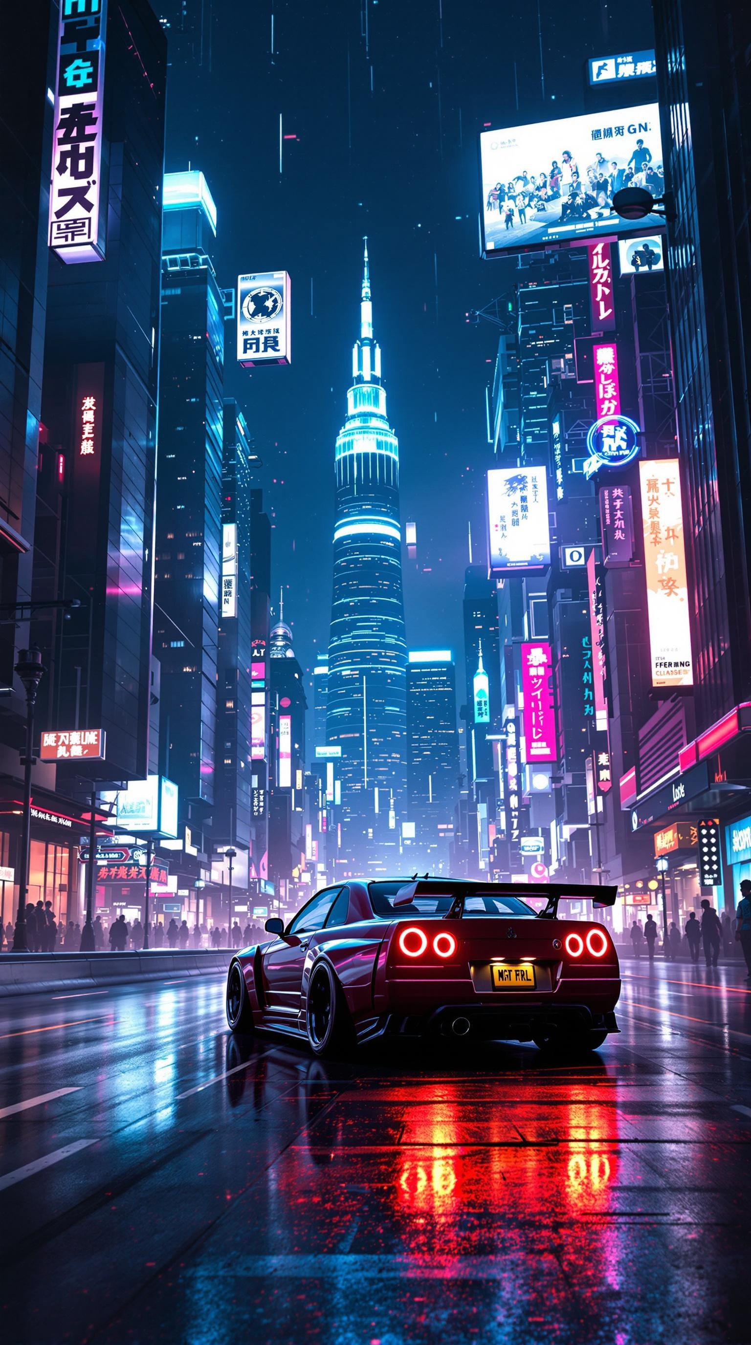 Background description:
In a futuristic city, a classic GTR shuttles through the neon-lit streets. The future skyscrapers form a sharp contrast with the retro GTR, which not only recalls the classics of the past, but also shows the collision of future technology and traditional passion.