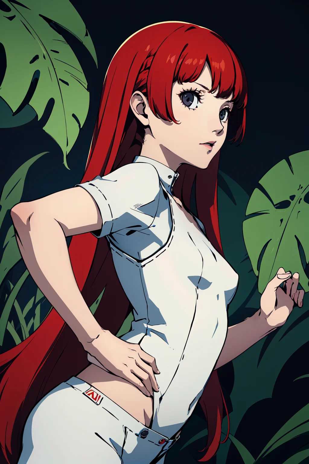 (best quality:1.2), 1girl, (dynamic angle, hands on hips, :q, red hair, absurdly long hair, cornrows, small_breasts, wetland),