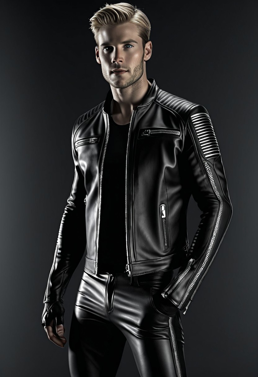  leather jacket with thick silver zippers