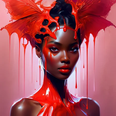 ethereal fantasy concept art of black hair, 1girl, red background, looking at viewer, dripping, lips, teeth, portrait, black eyes, dark-skinned female, dark skin, smart, rich, fancy, elegant, luxury, dramatic light, beautiful, highly detailed, advanced, artistic, romantic, charming, thought, enchanted, lush, illuminated, extremely, amazing, epic, cinematic, sharp
<lora:DrippingXL:1>, , <lora:FILM_PHOTOGRAPHY_STYLE:0.25> . magnificent, celestial, ethereal, painterly, epic, majestic, magical, fantasy art, cover art, dreamy