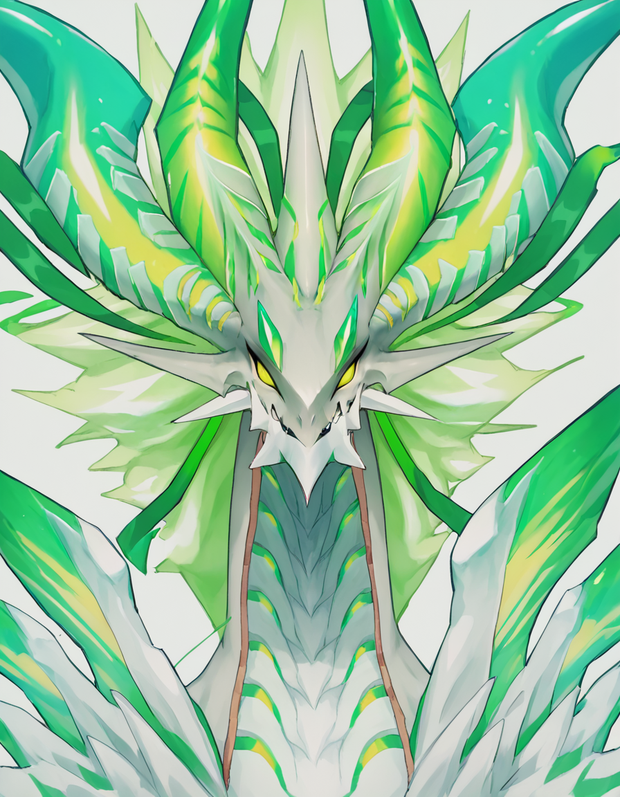 <lora:MidgardsomrPony2.0:1> midgardsomr, green hair, white skin, solo, green eyes, dragon horns, dragon,sharp teeth,upper body,   looking at viewer, score_9, score_8_up, score_7_up, score_6_up, score_5_up, score_4_up