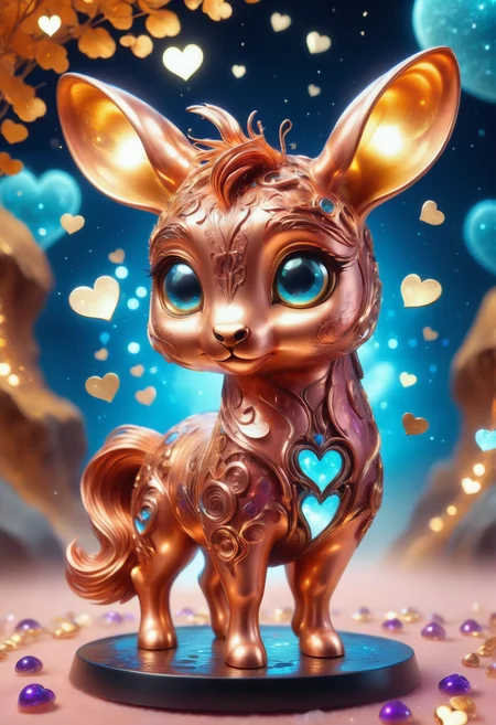 a cute zhibi domestic animal <lora:zhibi:0.8> made out of Jed-ANC <lora:ArtNouveauCopperStyle:0.9>, cuteness overload, surrounded by stardust and floating hearts <lora:heartmiststyle:0.5> in a starLS fantasy landscape <lora:stardustlandscapes-000006:0.7>, abstract illusionism, award winning, landscape Art Nouveau, dystopian and realistic, sci-fi, back-light, theatrical, background inspired, exquisite color, set logical ambient background, cinematic perfect intricate stunning fine detail, delicate