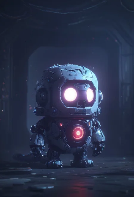 score_9, score_8_up, score_7_up, score_6_up, easynegative, derelict space station, 
level one alien monster [ man | cyborg worm: 0.8 ] , holding small laser dagger,  toy energy shield, small treasure cube (cartoon),