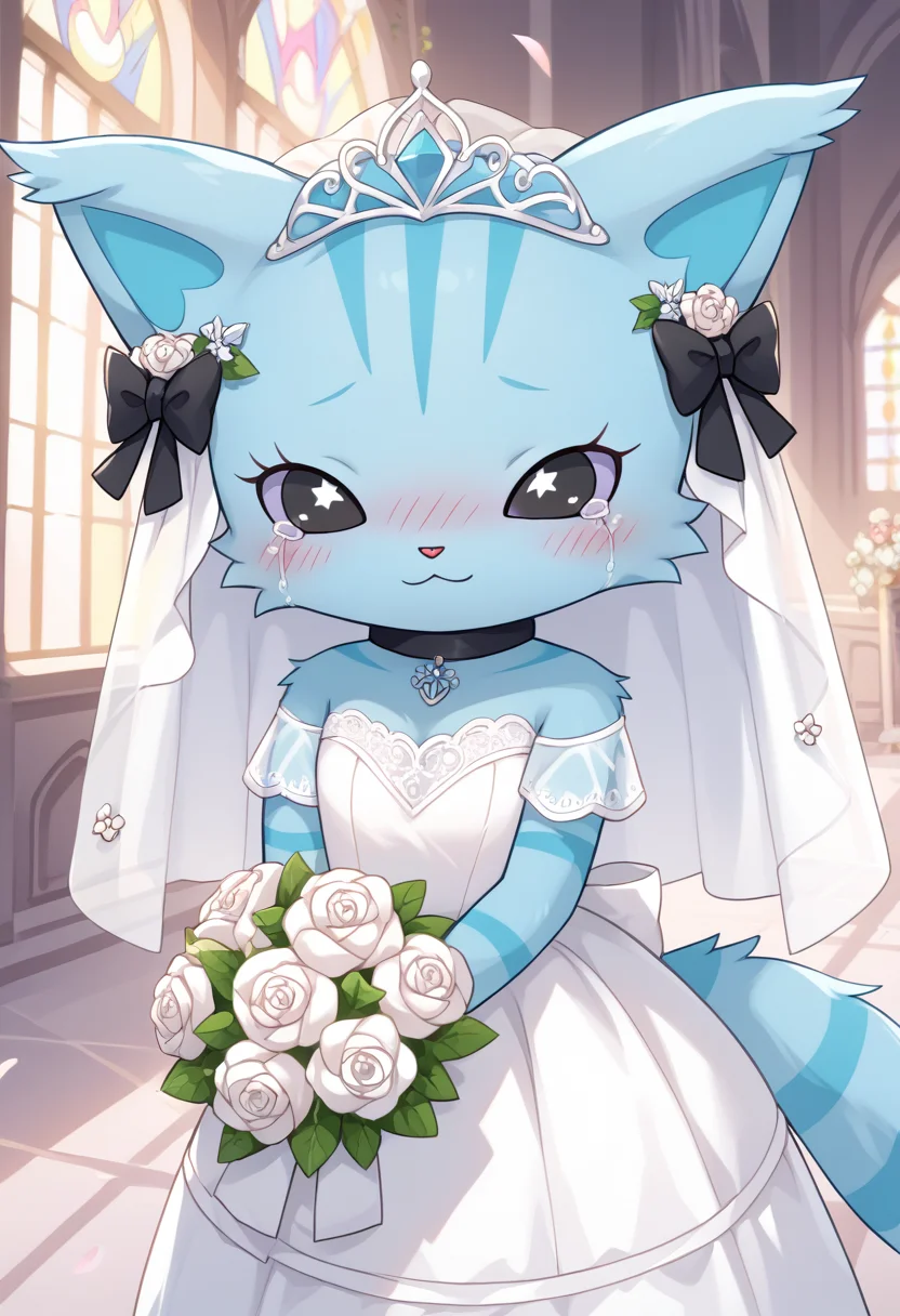 score_9, score_8_up, score_7_up, score_6_up, score_5_up, BREAK
chelsea, furry, chibi, feral, hair bow, cat, colored sclera, church, wedding dress, wedding veil, bouquet, blush, crying, happy,