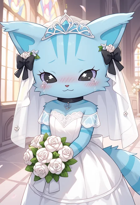 score_9, score_8_up, score_7_up, score_6_up, score_5_up, BREAK
chelsea, furry, chibi, feral, hair bow, cat, colored sclera, church, wedding dress, wedding veil, bouquet, blush, crying, happy,