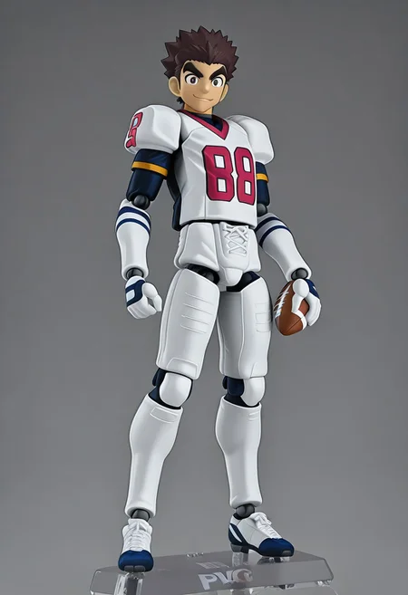 figma, figure anime style, PVC, Yaoi figure PVC, PVC boy, PVC texture, male, High Quality, perfect anatomy, HD, anime style, break
TAROU RAIMON, 1boy, solo, plastic skin, plastic texture, plastic figure, alone, brown hair, thick eyebrows, dark brown eyes, athletic build, smiling, posing, looking at viewer, football uniform, tight uniform, red and white uniform,