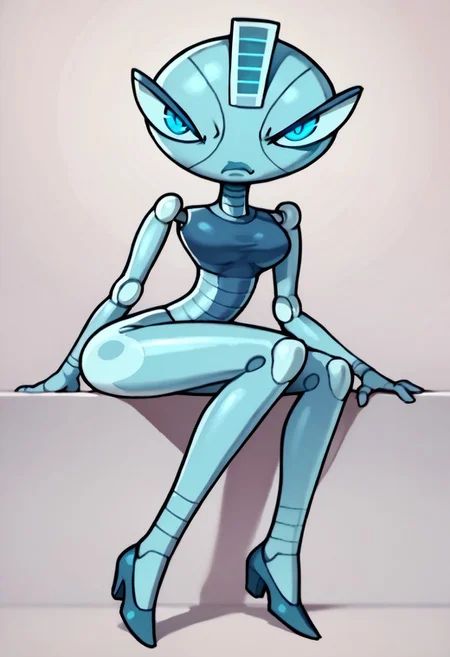score_9, score_8_up, score_7_up BREAK MonaLethal, 1girl, robot girl, metal body, blue eyes, staring at viewer, angry, full body,