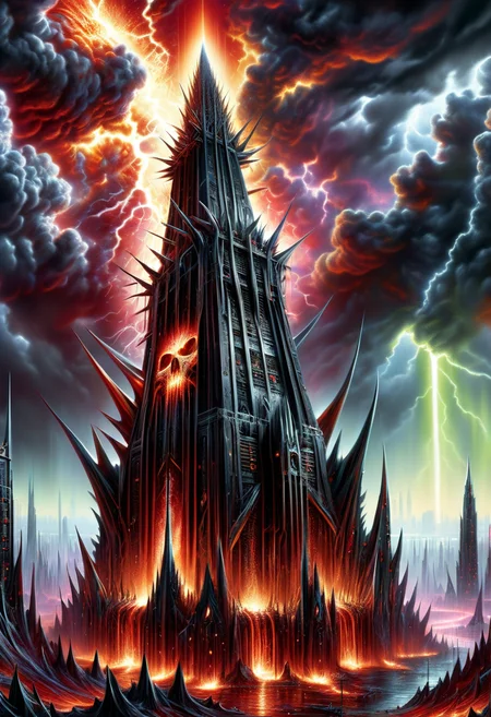 DonMD347hM374lXL hyper detailed masterpiece, dynamic realistic digital art, awesome quality,dedicated landscape,pocked solace,skyscrapers grove of innovation light shaft,water, time-efficient,hot,arcane,rituals,iridescent,machine-driven,convolute, death metal <lora:DonMD347hM374lXL:1>