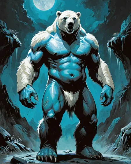 full-body fantasy digital art of buxom Female Frost giant, standing taller than a polar bear, <lora:EnvyDynamicPoseXL01:0.7>, detailed face, deep aesthetic, ambient, polished, sublime, cowboy-shot, dynamic dramatic composition, cinematic light, great light, darkest dungeon style, blue-skin, very-tall-female, orbitgood-SDXL OverallDetail-SDXL,