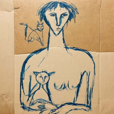 <lora:SDXL_Cardboard_drawings_Sa_May_V4:1> Cardboard drawings a woman with cat