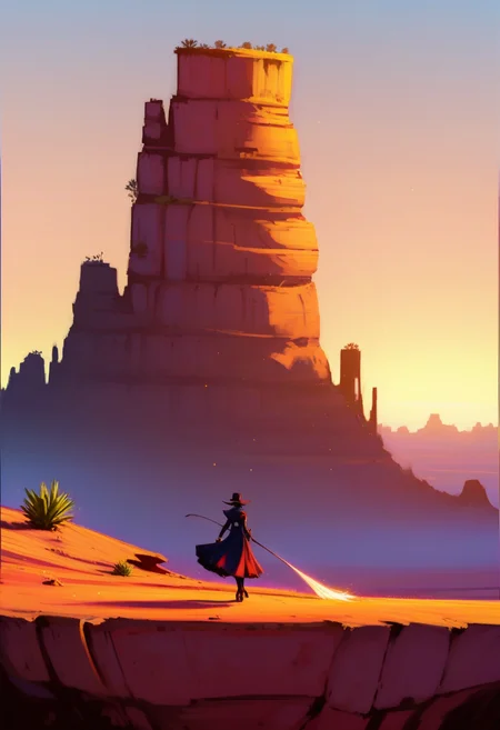 score_9, score_8_up, digital painting, concept art, brush strokes, painterly, extremely detailed, asymmetric shot, dynamic composition, dynamic poses, elegant, 2D, cinematic shot, anime screencap, asymmetric composition,
score_9, score_8_up, ultra-wide landscape shot, sweeping view of towering desert cliffs during sunset, warm orange and purple hues filling the sky, sun setting on the horizon casting dramatic shadows over cliffs, deep canyon cutting through the landscape, dynamic composition with foreground rocks leading into background cliffs, wisps of clouds glowing in the sunset, faint cactus silhouettes in distance, extreme attention to detail in rock textures, high contrast, cinematic colors, HDR effect, highly realistic lighting
<lora:EP Vibrant Digital painting:0.5>