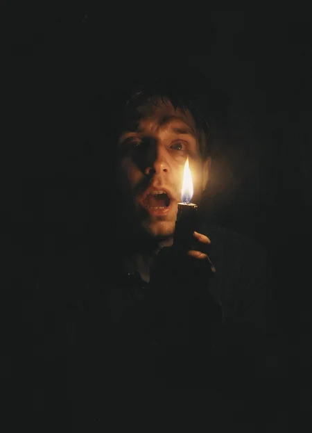 horror, shines a lighter on himself from below, Face lighting from below, bottom view, lighter in hands, 8k,   <lora:- SDXL - vant_blk_contrast_V2.0:0.7>   <lora:Desolation:0.5>