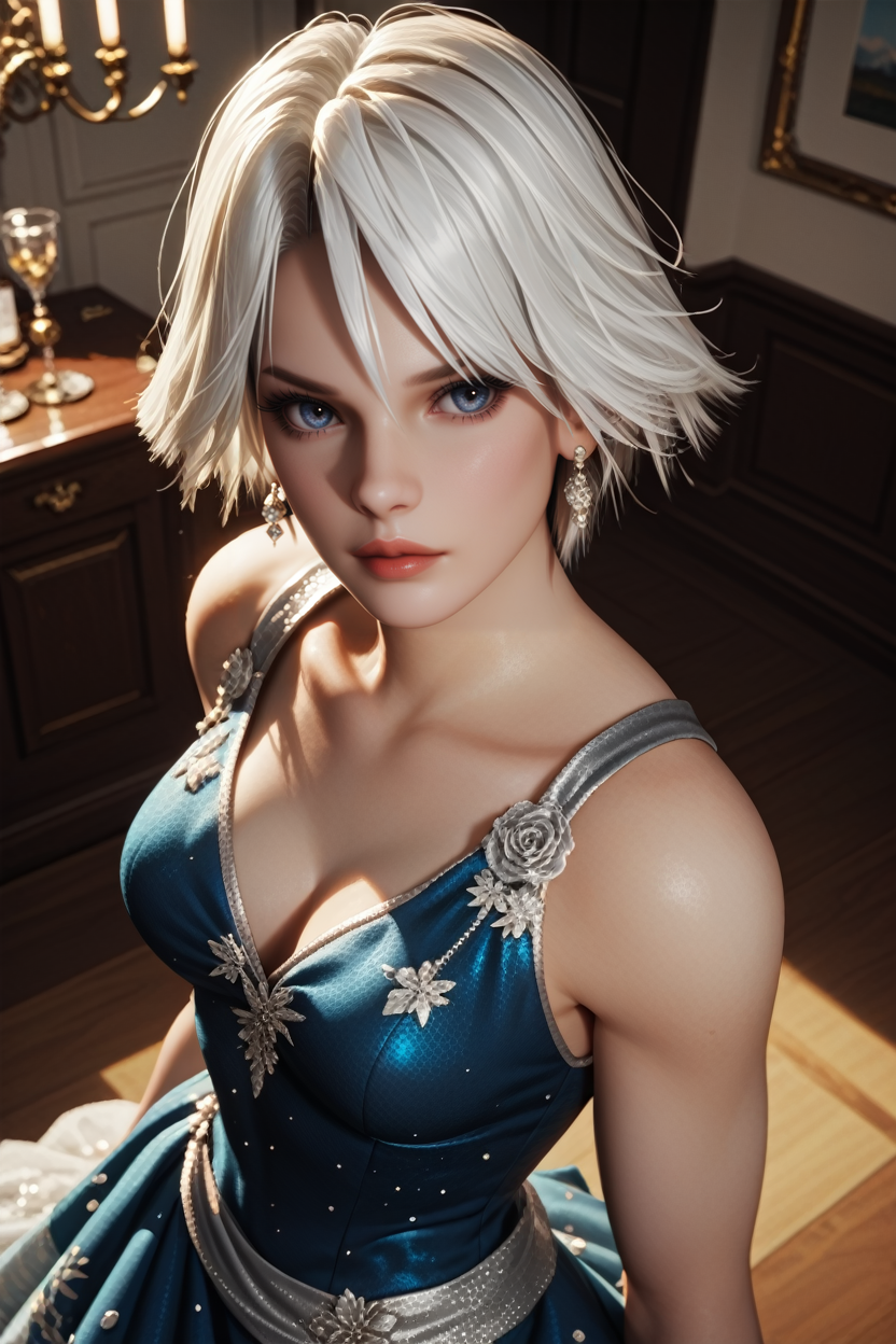 score_9, score_8_up, score_7_up,
<lora:DOAChristie:1.0>
DOAChristie, 1girl, white hair, blue eyes, short hair, looking at viewer, Dutch angle, beaded dress, earrings, elegant, makeup, fancy party room, indoor, golden details, dramatic light, high angle view