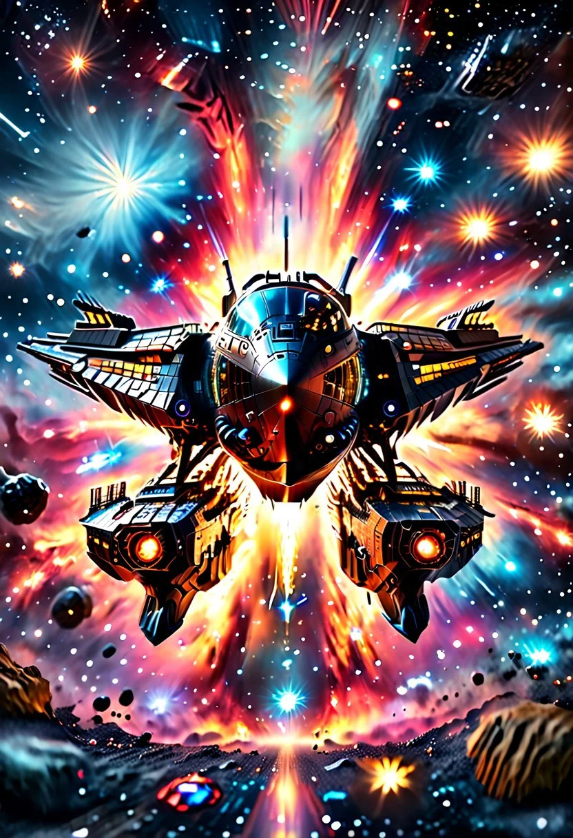 high quality, 8K Ultra HD, highly realistic, The great and sleek black ship is moving forward, blasting through space. It has powerful cannons facing forward that are unleashing powerful blue energy weapon blasts upon an unseen foe. Embark on an enchanting 8K photorealistic journey as a magnificent starship blasts through a star system. The ship gracefully flies among other ships. The starship's design boasts advanced technological elements. The camera captures every minute detail, by VelvetS, octane render,from slightly to the side. perfectly symmetrical ship. Weapons fire blue energy beams. IT is shooting Blue energy beams, deep space
<lora:DonM3t3rn1tyXL-v1.1:0.7>, DonM3t3rn1tyXL,
OverallDetailXL <lora:MJ52:0.3> <lora:SDXLFaeTastic2400:0.4>