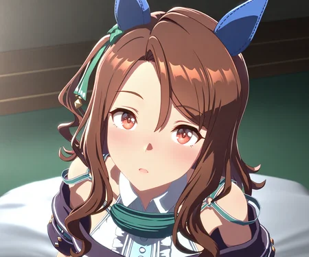 masterpiece, best quality, amazing quality, , 1girl, solo, looking at viewer, <lora:King Halo in game style 3D ILL-v2:1> ummsmingame, 3d, king halo \(umamusume\),