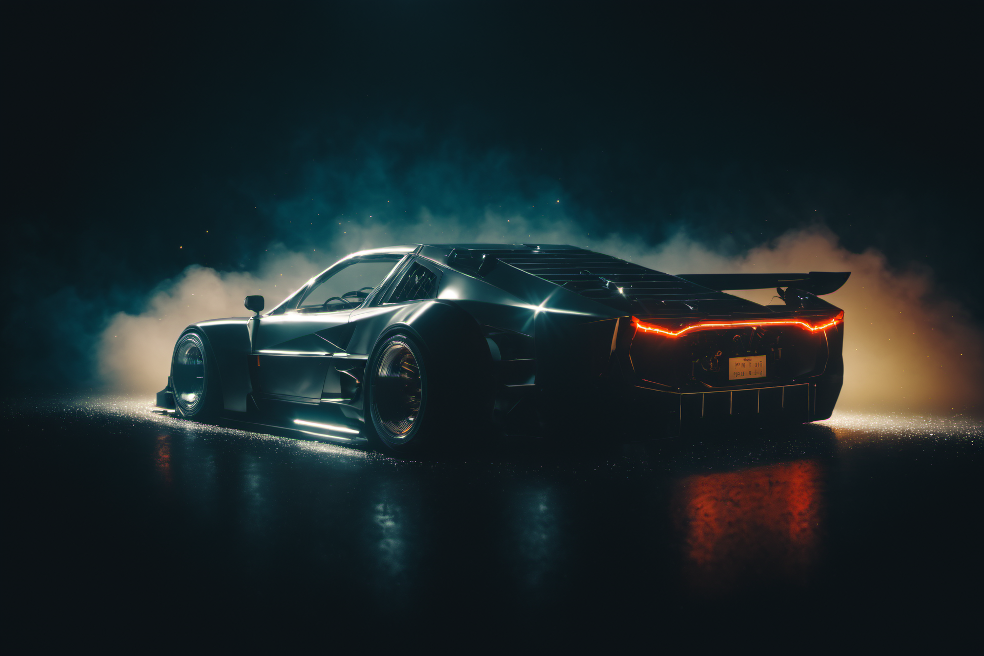 (intrincated details:1.8), (photorealistic), (masterpiece), (photography),  cinematic lighting, (hyperrealistic:1.2), 8K,
 cyberpunk ambient, car, ground vehicle, motor vehicle, , scenery, solo, vehicle focus, night time, wide tyres, autonomous vehicle, led lights, (opaque windows:), steam coming out of the exhausts, (lens flare, film noise, diffused glow), (reflections and shine)
sparks floating
 <lora:Drone_Cars_XL:1>   SK_CINEMATIC