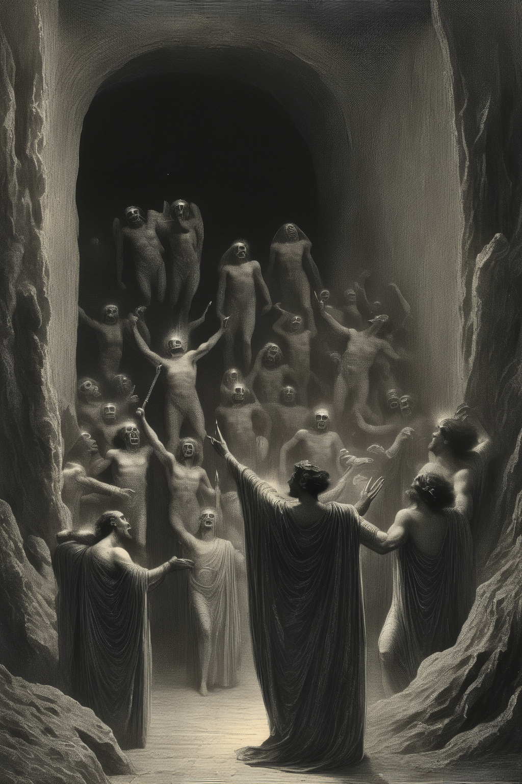 <lora:Gustave Dore Style:1>Gustave Dore Style - detailed gravure art by gustav dore art, weird sci-fi things happening in ancient greek