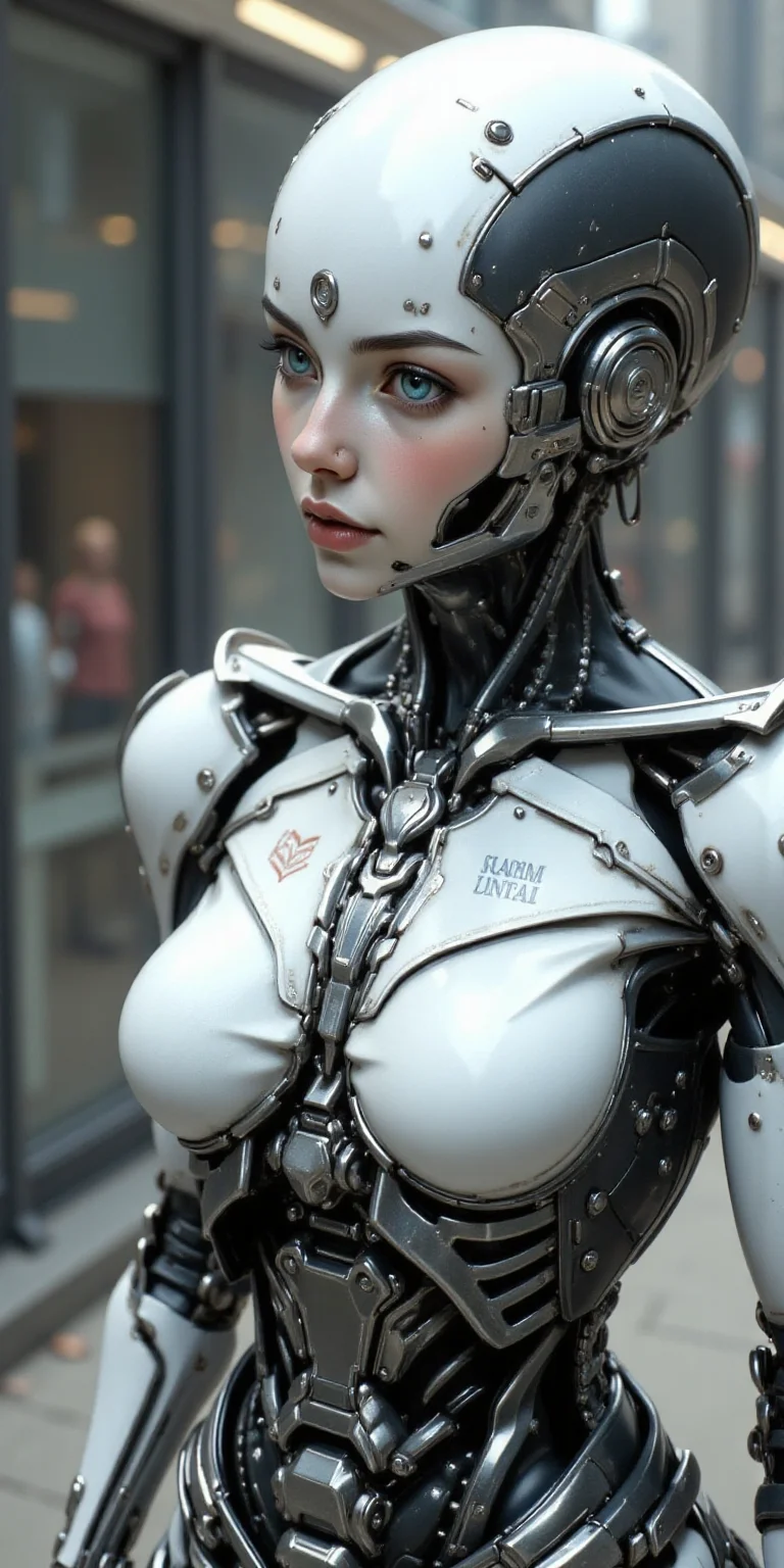 Luxurious Elegance, cybernetic robot detailed photography, surreal detailed cinematic scene, hyperrealistic details, beautiful cyborg girl, perfect girl with luxury and sleek robotic body, product of futuristic corporation, white and black steel environment and theme, intricate details, delicate sharp lines, moloch ilustration style <lora:Midjourney_-_SemiReal_Dreams_FLUX_LoRA:1> <lora:flux-photo_beta_transparent:1> <lora:BLUE_mk4_angel_FLUX_06:1> <lora:BLUE_mk4_angel_FLUX_04:0.5> . android, AI, machine, metal, wires, tech, futuristic, highly detailed, extravagant, ornate, designer, opulent, picturesque, lavish