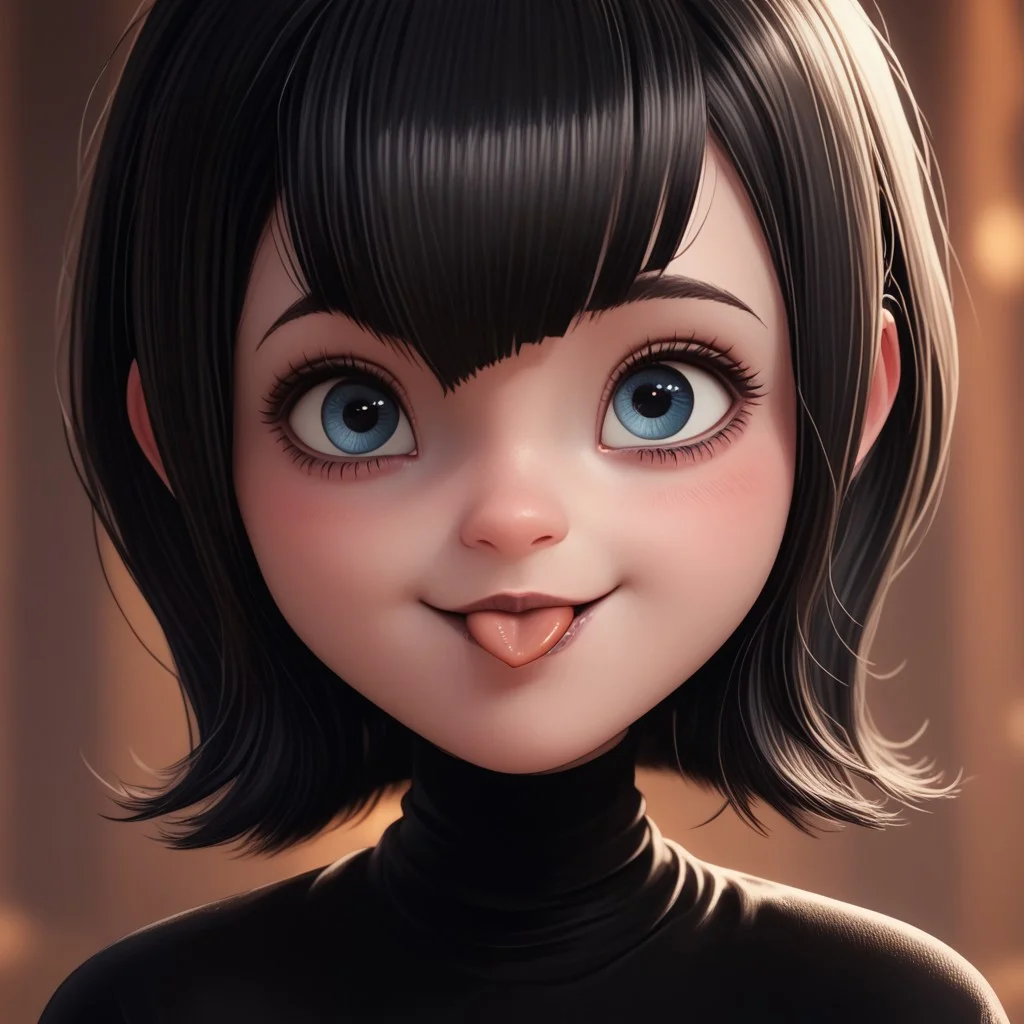 score_9, score_8, score_7, score_6, rating_questionable, Ma_visVamp, pantyhose, 1girl, portrait, black hair, cute smile, sticking tongue out
